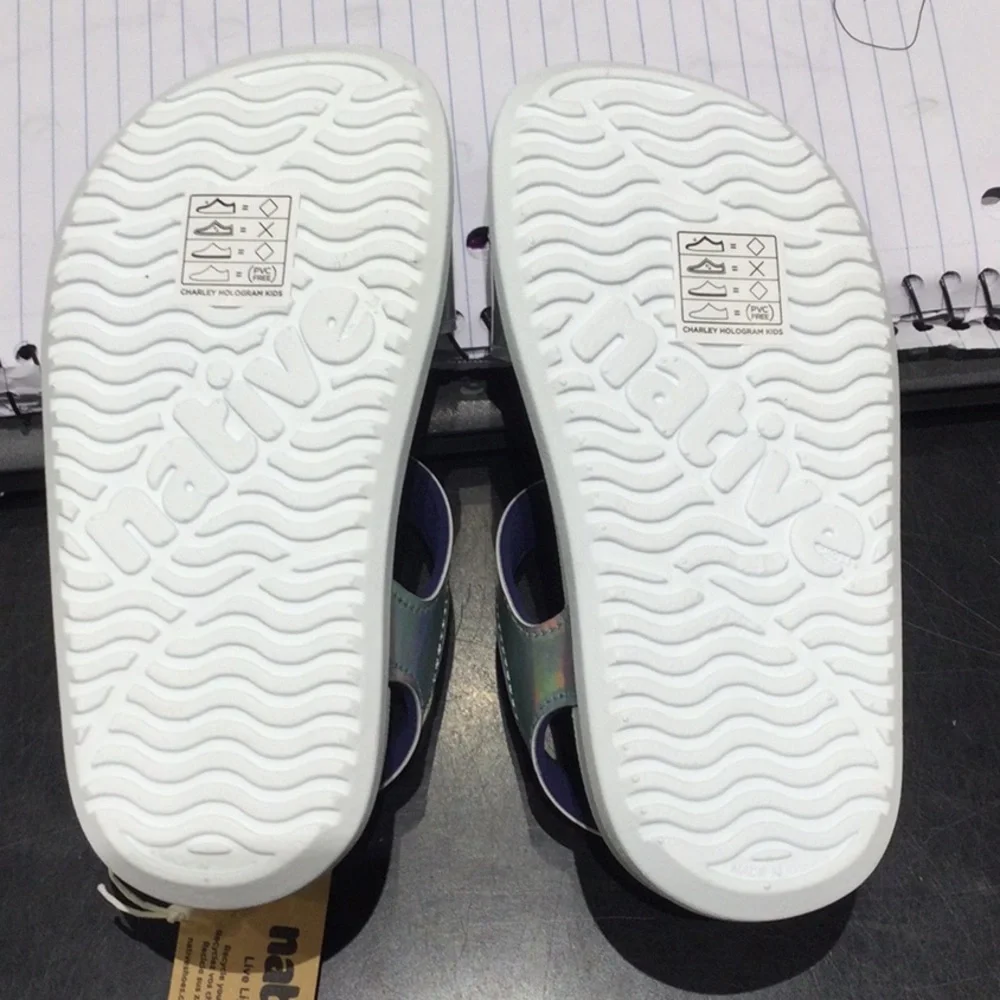 Native Kids Holographic Silver White Sandals